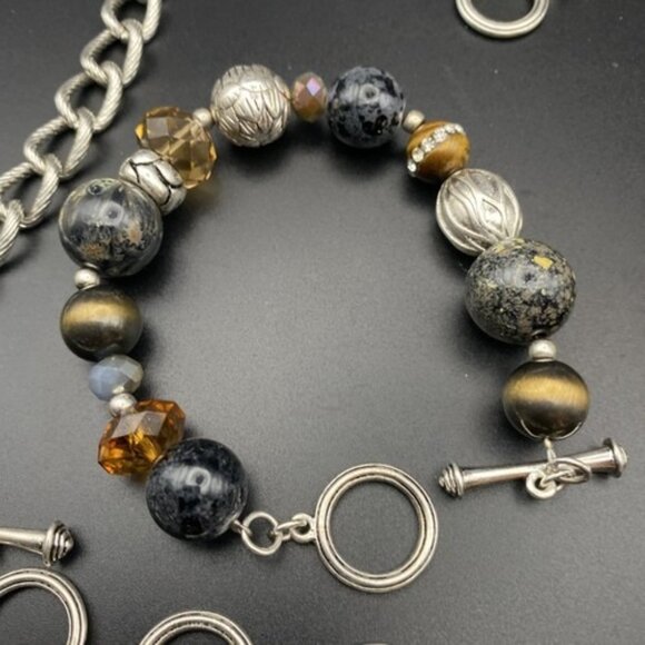 Premier Designs Necklace Bracelet Set Top Notch Pendant Reversible Gold Silver - Picture 11 of 16